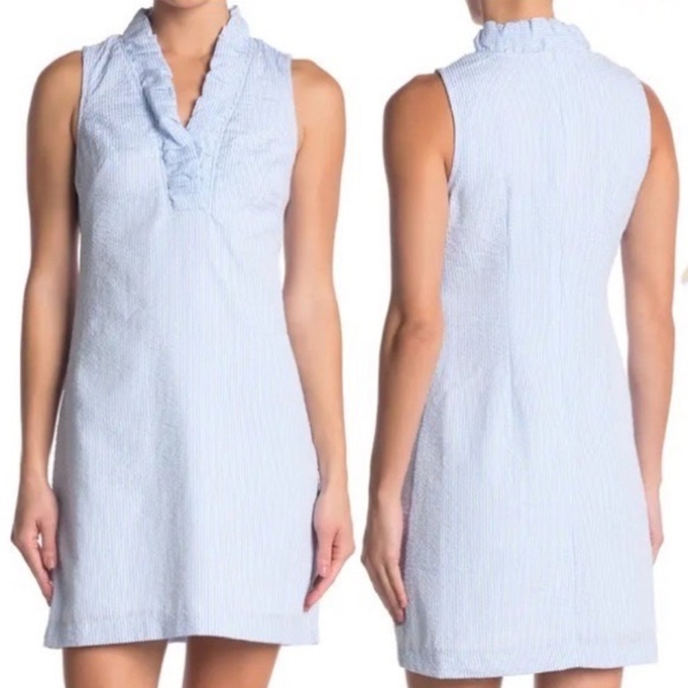 NWT Size 10 Vince Camuto Ruffle Shift Seersucker Dress
